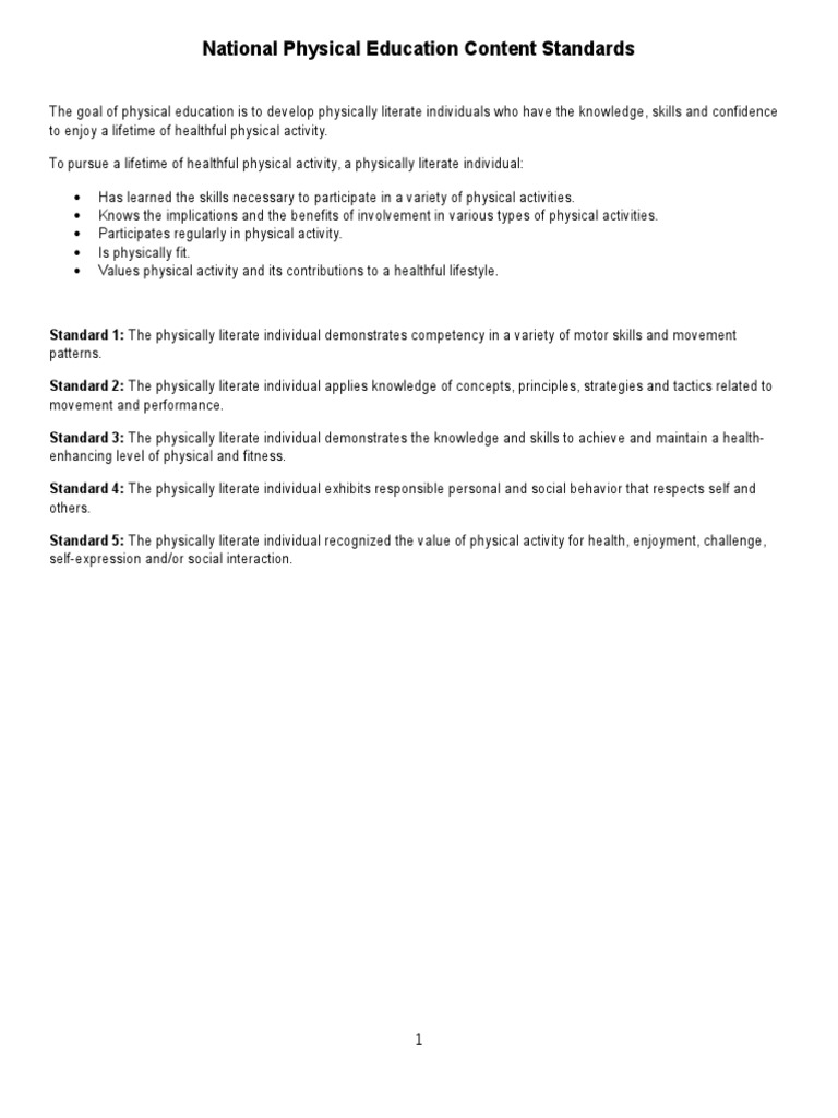 National Physical Education Content Standards Pdf Physical Fitness
