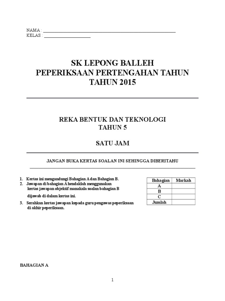 Sk Lepong Balleh Peperiksaan Pertengahan Tahun TAHUN 2015 