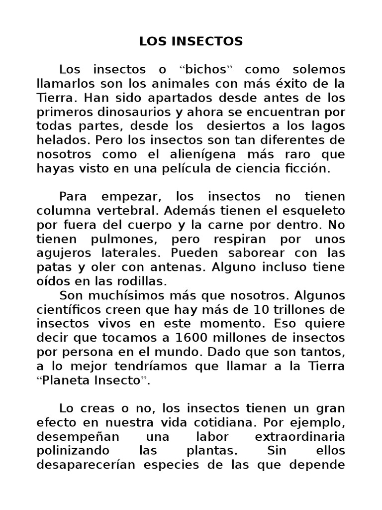 Texto Expositivo INSECTOS[1] Insectos Lectura (Proceso)