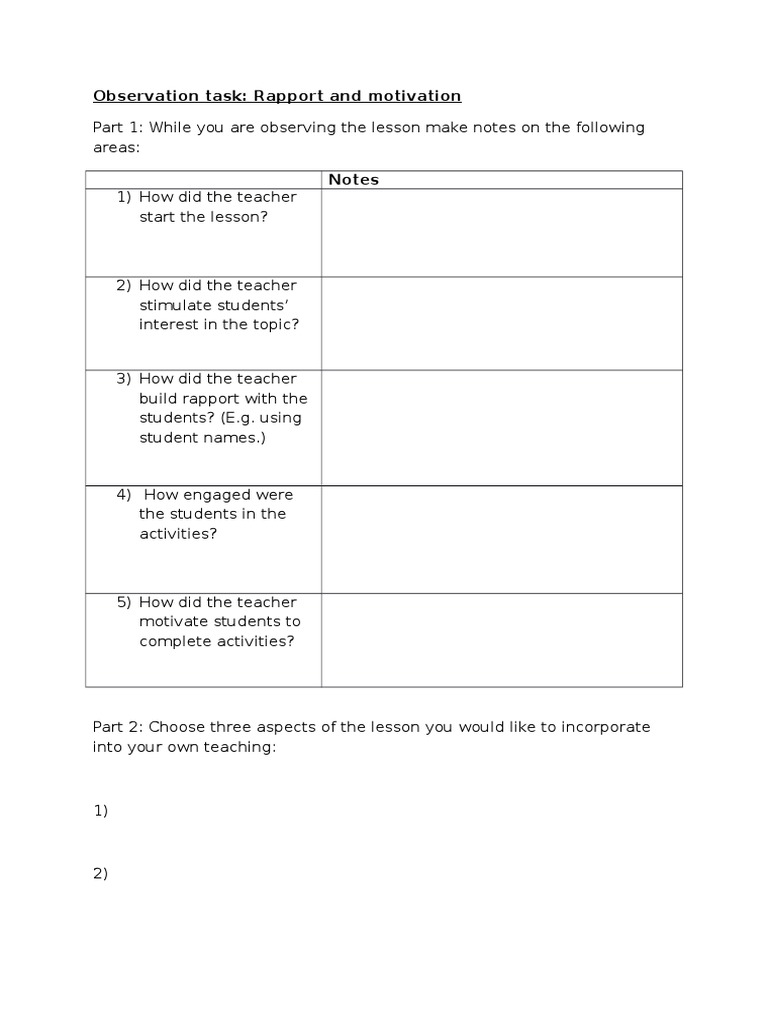 Observation Task: Rapport and Motivation | PDF | Career & Growth