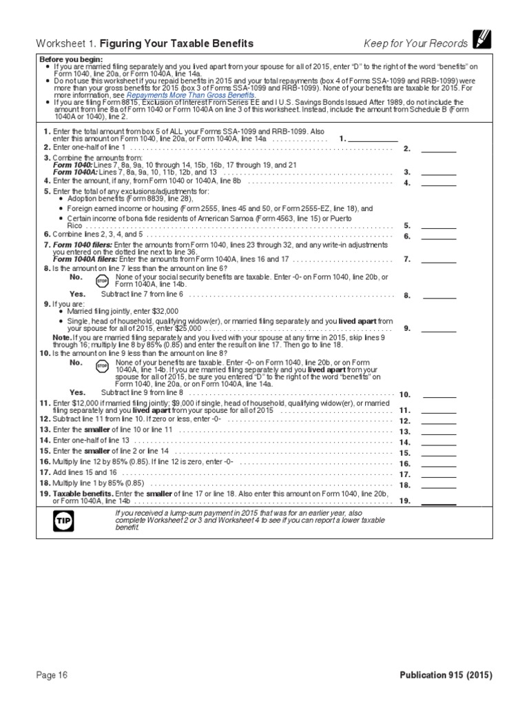 Worksheets Irs Publication 915 Worksheet worksheet 1 irs tax forms united states federal policy
