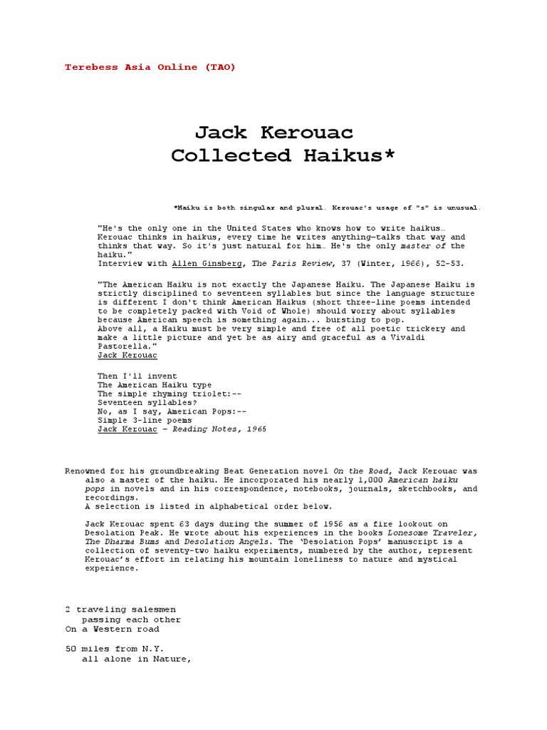 Jack Kerouac's American Haiku Exploring Kerouac's Collection of Nearly