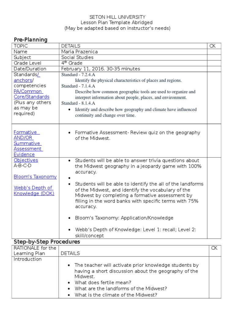 Midwest Geography Lesson Plan | PDF | Tornadoes | Educational Assessment