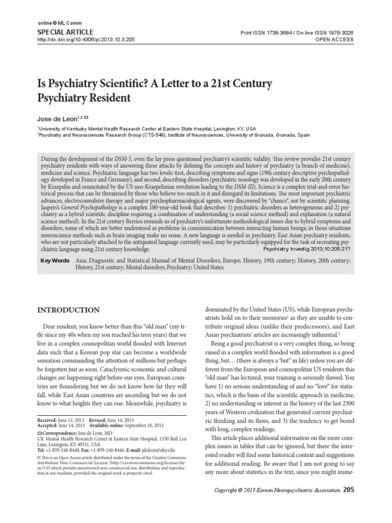 2013 Is Psychiatry Scientific A Letter To A 21st Century Psychiatry