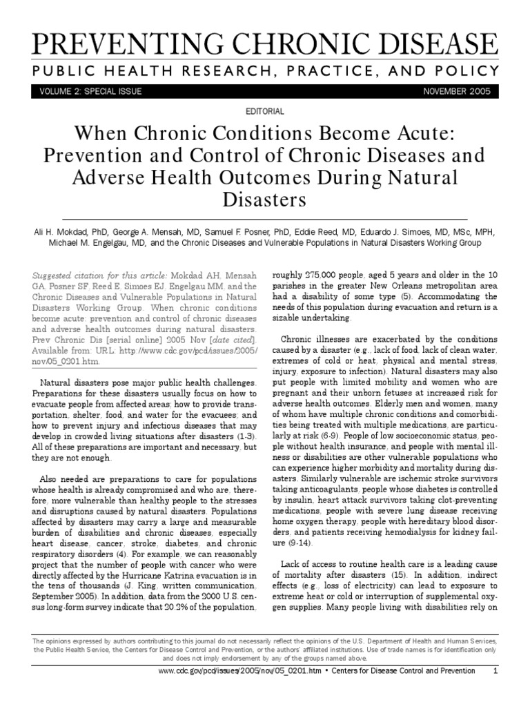 Preventing Chronic Disease Exacerbation During Natural Disasters: The ...