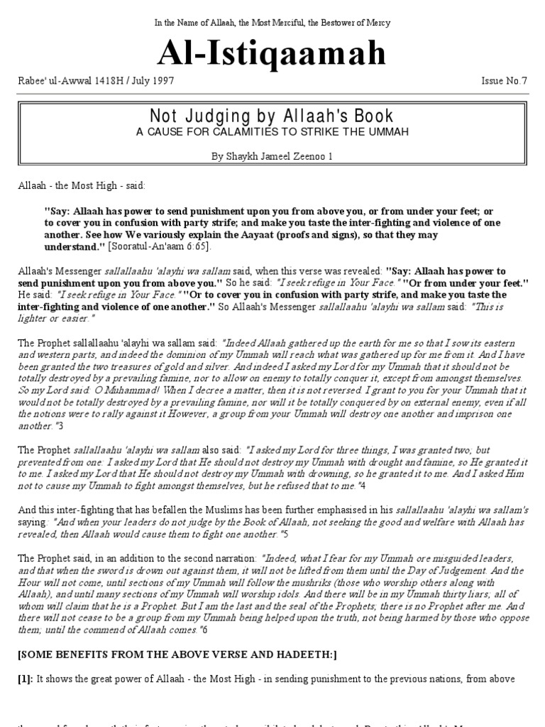 Not Judging by Allaah's Book | PDF | Ummah | Hadith