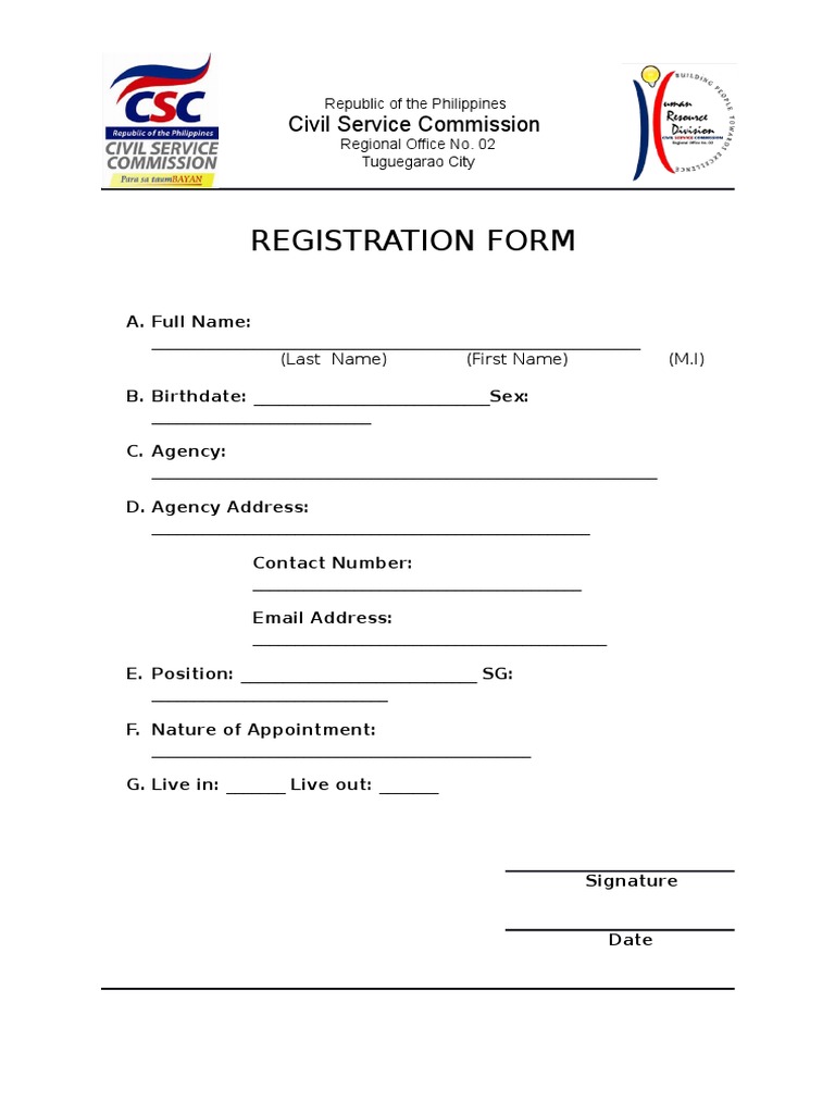 Registration Form: Civil Service Commission | PDF | Law
