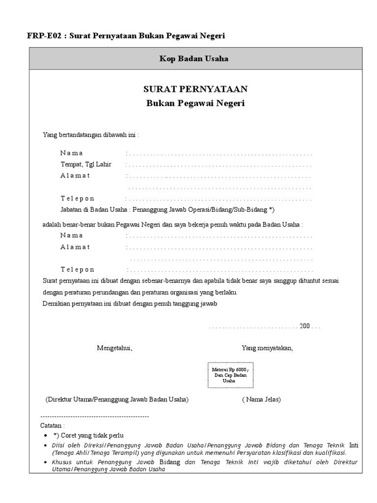 Contoh Surat Penanggung Jawab Badan Usaha Blog Sekolah