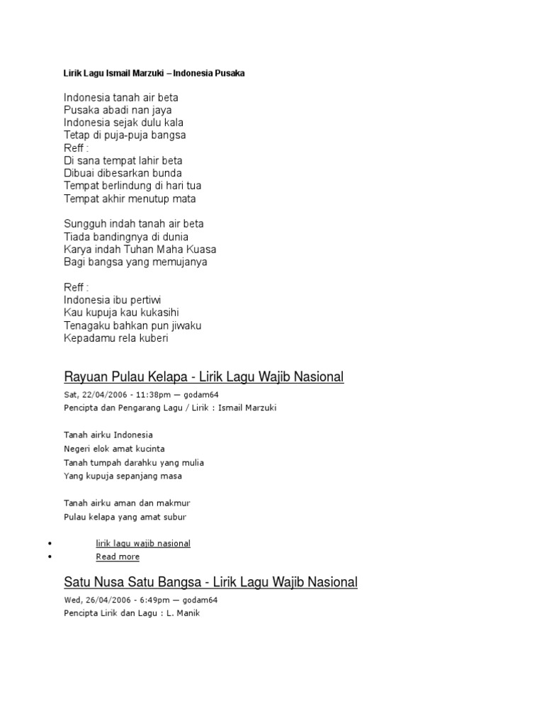 Lagu Wajib Nasional Lirik Docx