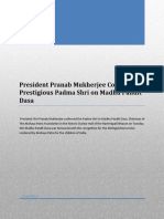 President Pranab Mukherjee Confers The Prestigious Padma Shri On Madhu Pandit Dasa