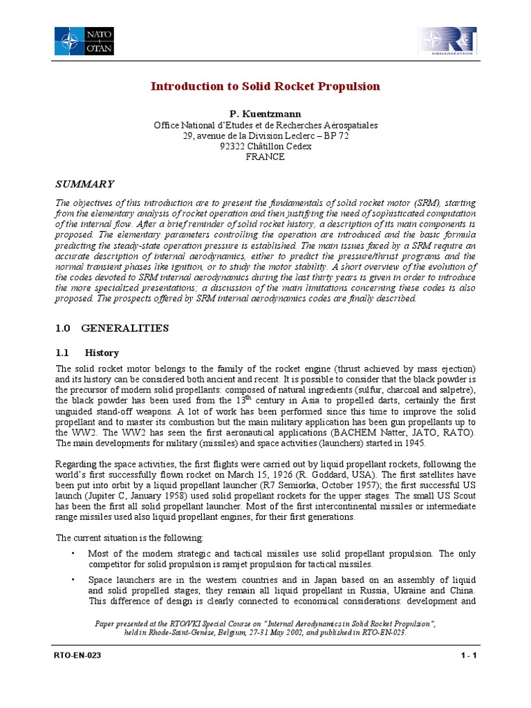 Fundamentals of Solid Rocket Propulsion | PDF