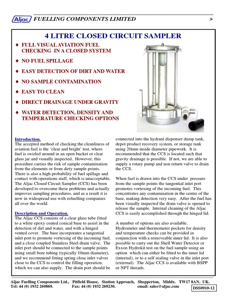 4 Litre Closed Samplers | PDF | Valve | Energy And Resource