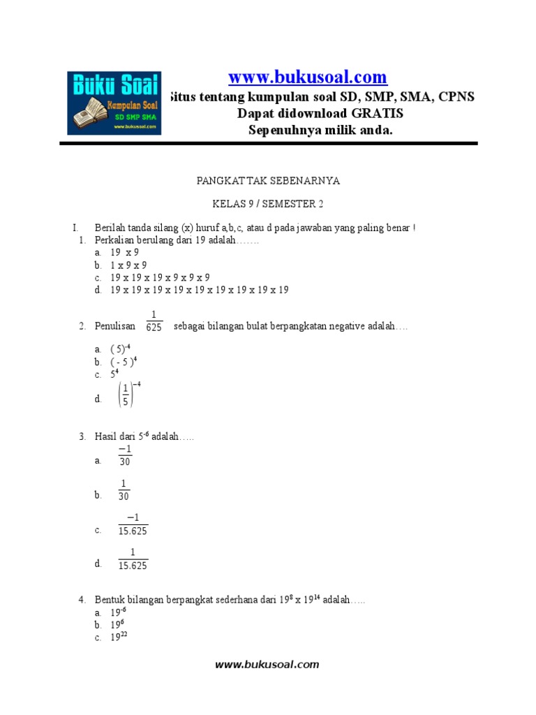 5 Latihan Soal Matematika Pangkat Tak Sebenarnya Kelas 9 Smp