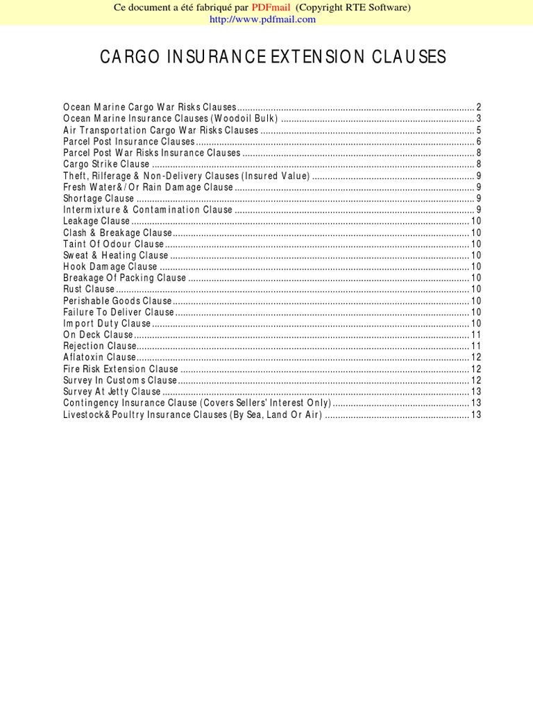 Cargo Insurance Extension Clauses Insurance Indemnity
