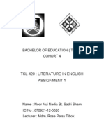 TSL 420: Literature in English Assignment 1: Bachelor of Education (Tesl) Cohort 4