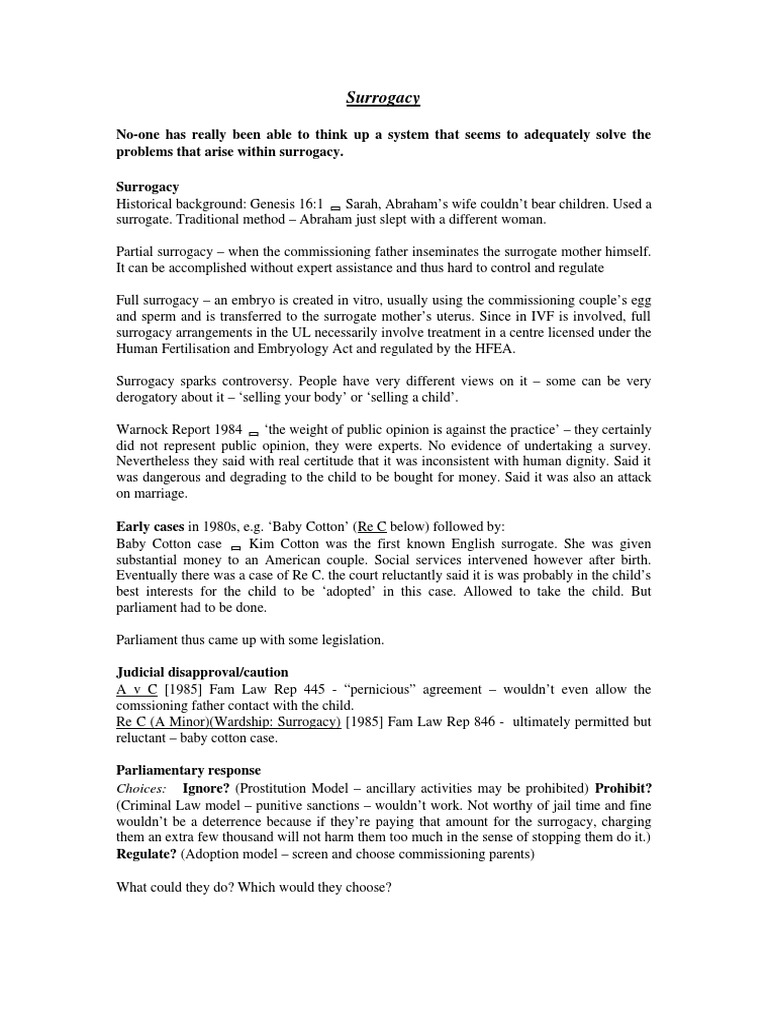 Surrogacy Medical Law Notes Surrogacy Child Neglect