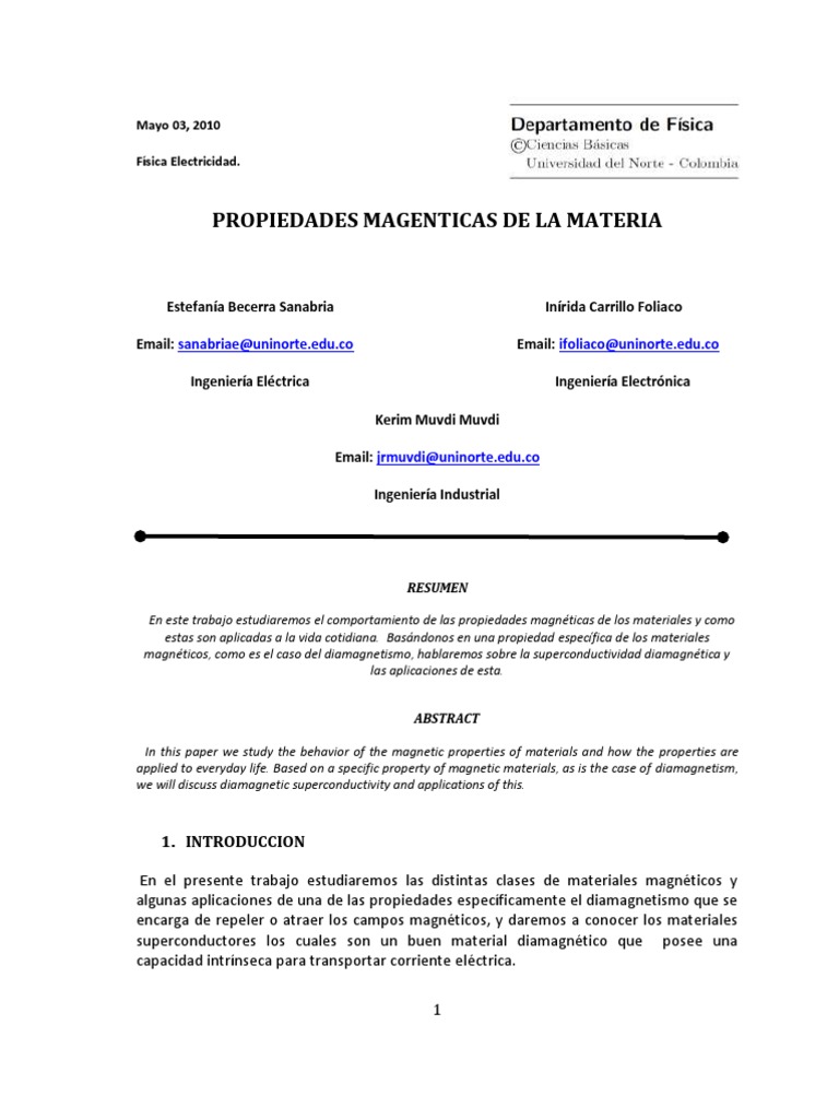 Propiedades magneticas  Superconductividad  Ferromagnetismo