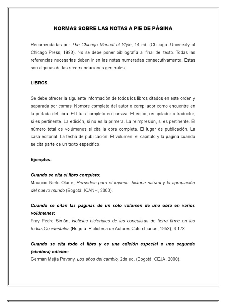NORMAS SOBRE LAS NOTAS A PIE DE PÁGINA Comillas