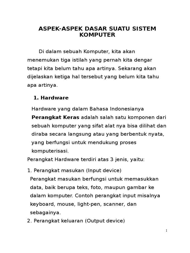 ASpek Dasar Sistem Komputer | PDF | Komputer