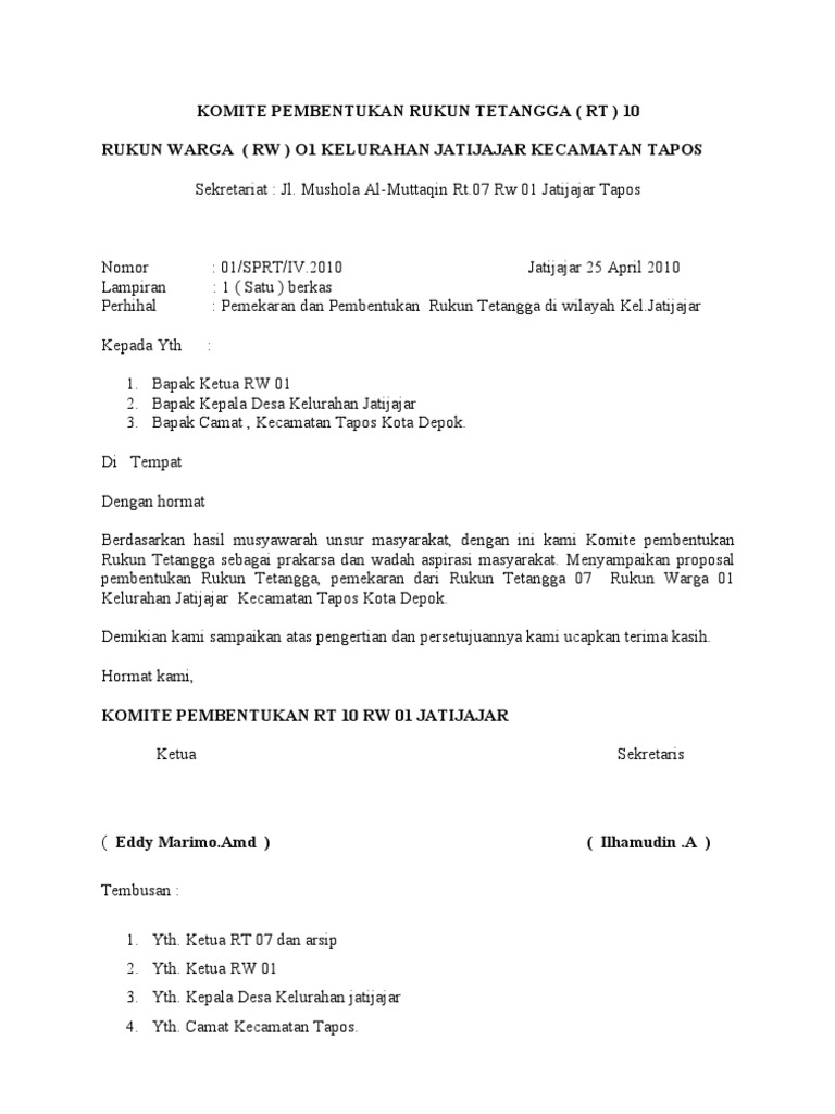 Contoh Kop Surat Rukun Tetangga Contoh Kop Surat