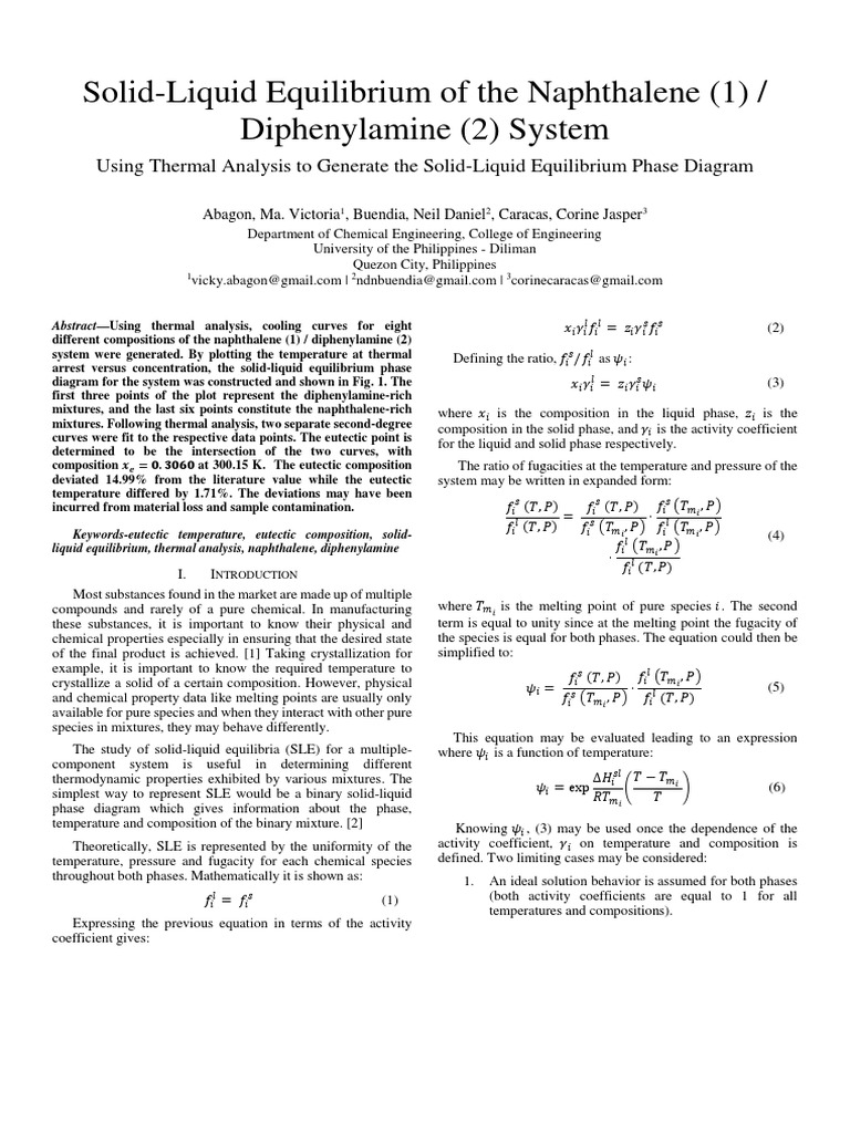 SolidLiquid Equilibrium PDF Phase (Matter) Melting Point