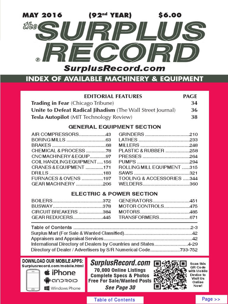 MAY 2016 Surplus Record Machinery & Equipment Directory