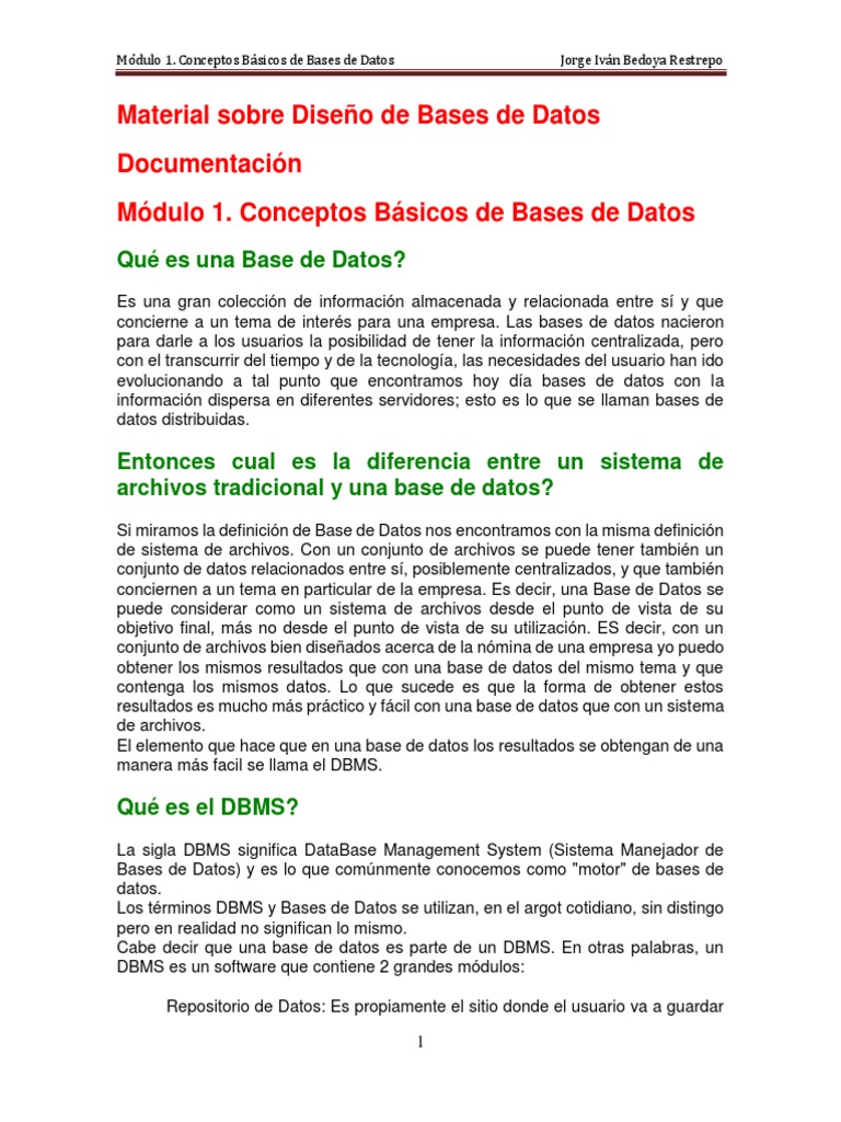Módulo 1. Conceptos Básicos | PDF | SQL | Bases de datos