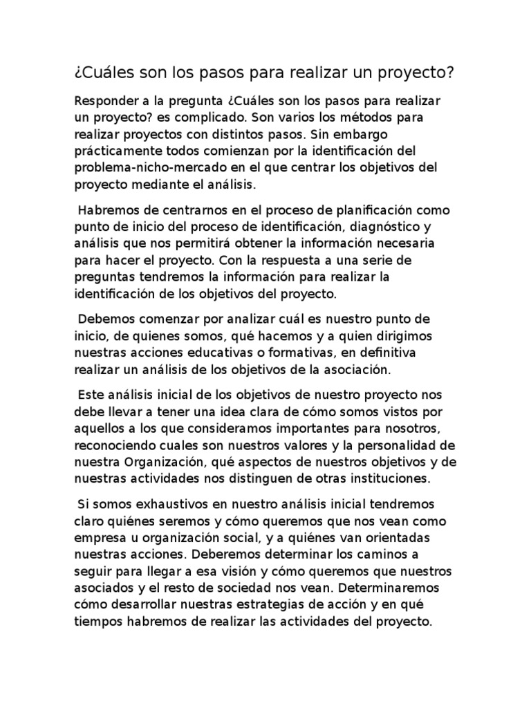 Cuáles Son Los Pasos para Realizar Un Proyecto | PDF | Planificación ...