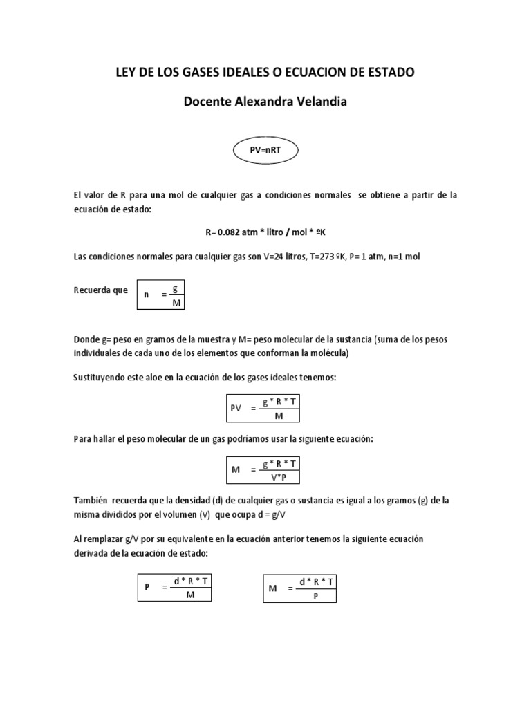 Ley de Gases Ideales y Cálculos Asociados | PDF | Gases | Mole (Unidad)