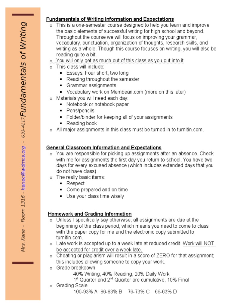 Writing Course Overview and Expectations | PDF
