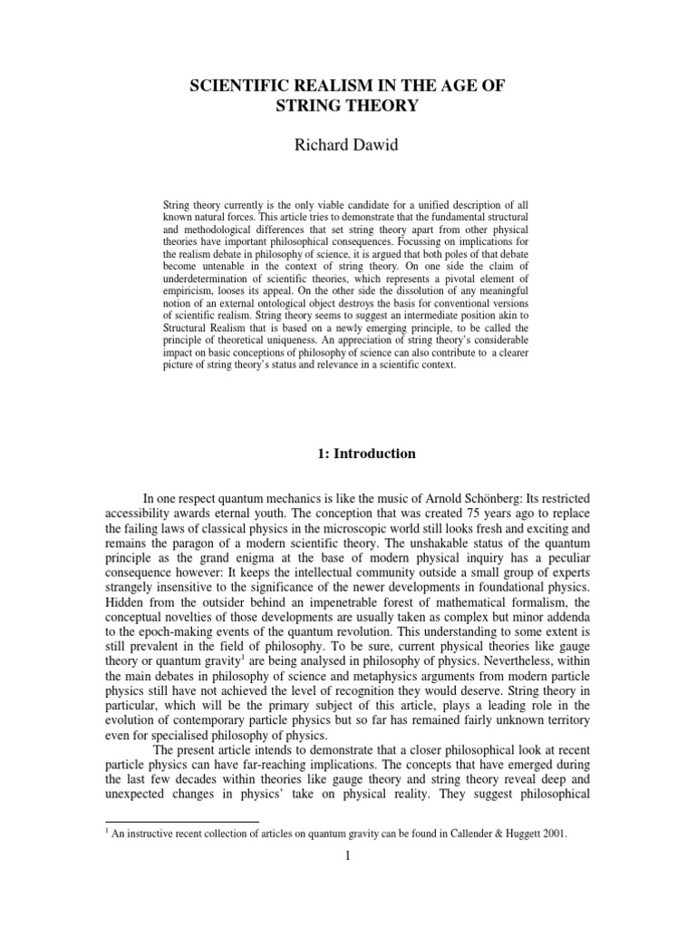 Scientific Realism in The Age of String Theory | PDF | Standard Model ...