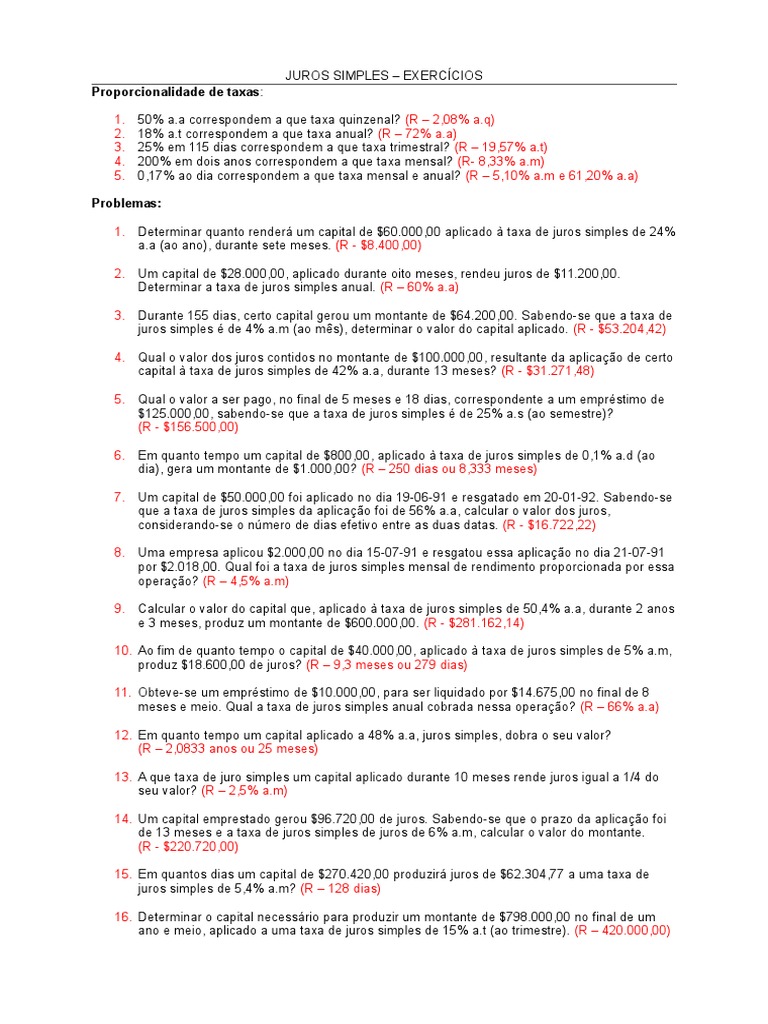 Exercicios Sobre Juros Simples | PDF | Padrão de vida | Renda