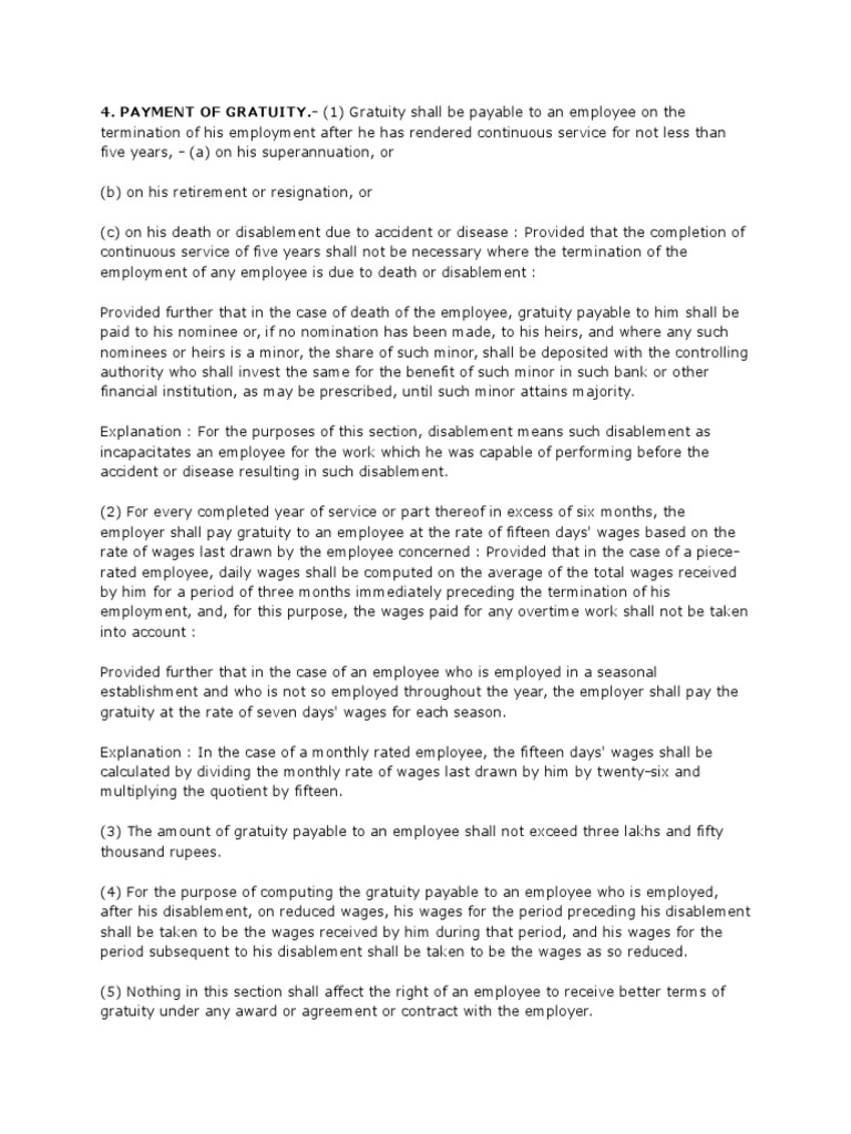 Determination of Gratuity Payable to Employees and Resolution of