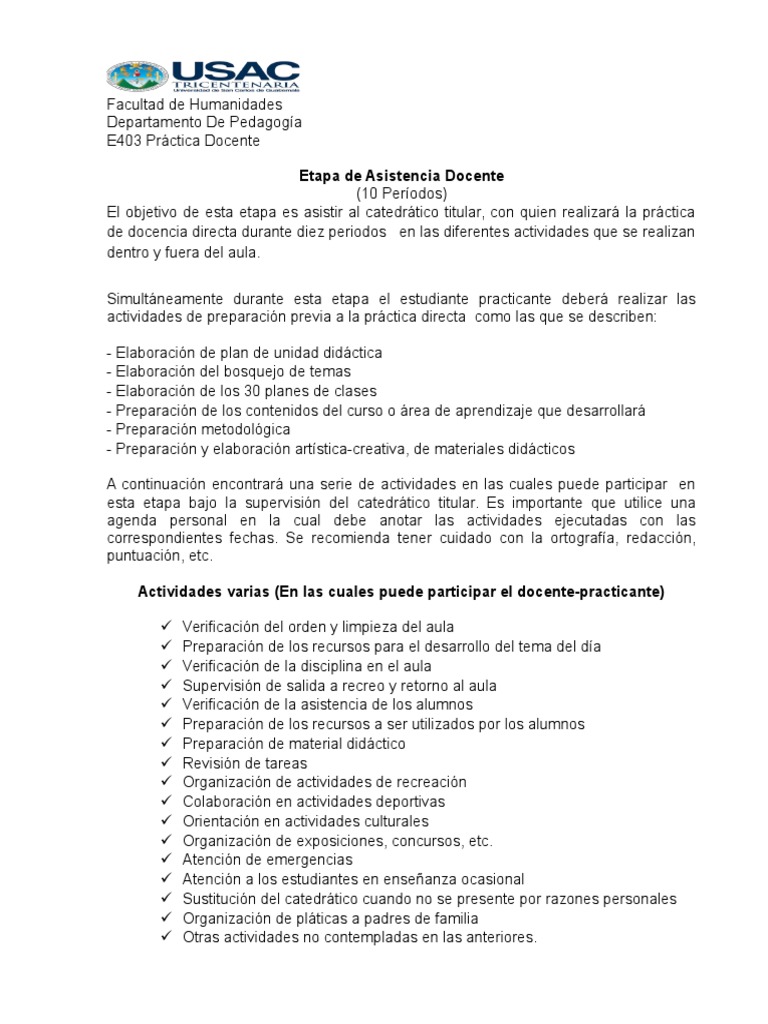 Etapa de Asistencia Docente UMSA | PDF | Salón de clases | Maestros