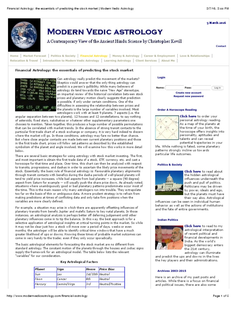 Financial Astrology: The Essentials of Predicting The Stock Market - Modern  Vedic Astrology | PDF | Planets In Astrology | Hindu Astrology