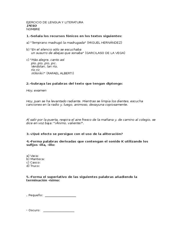Ejercicio de Lengua y Literatura | PDF