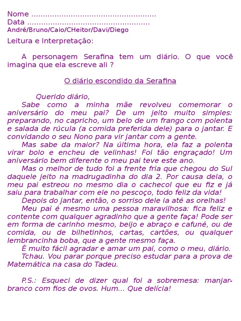 Texto Relato Pessoal Com Interpretação Com Gabarito 3 Ano