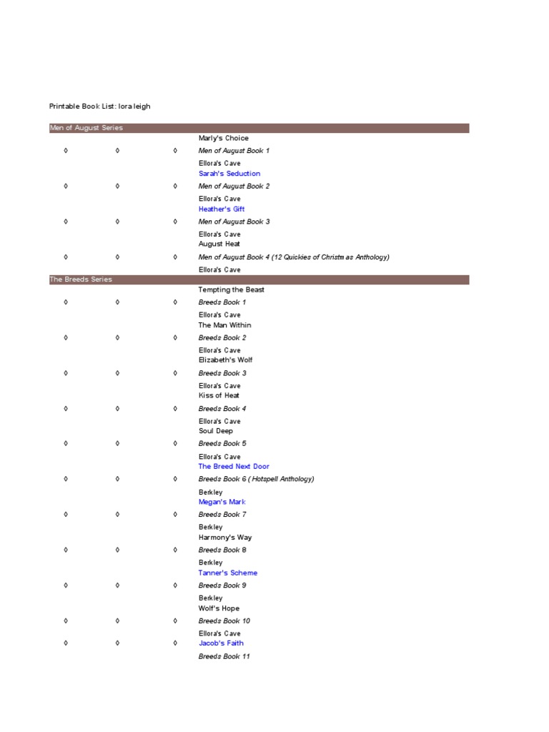 Lora Leigh Printable Book List | PDF | Leisure