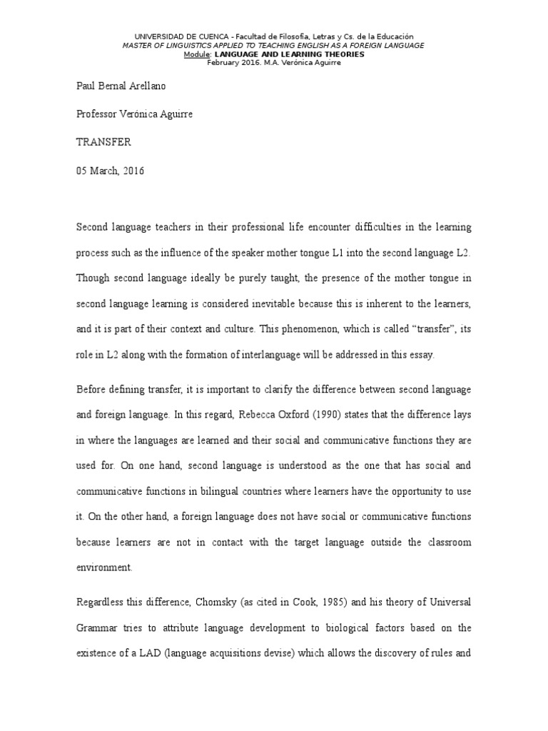 Mother Tongue Interference in Second Language Learning | PDF | Second ...