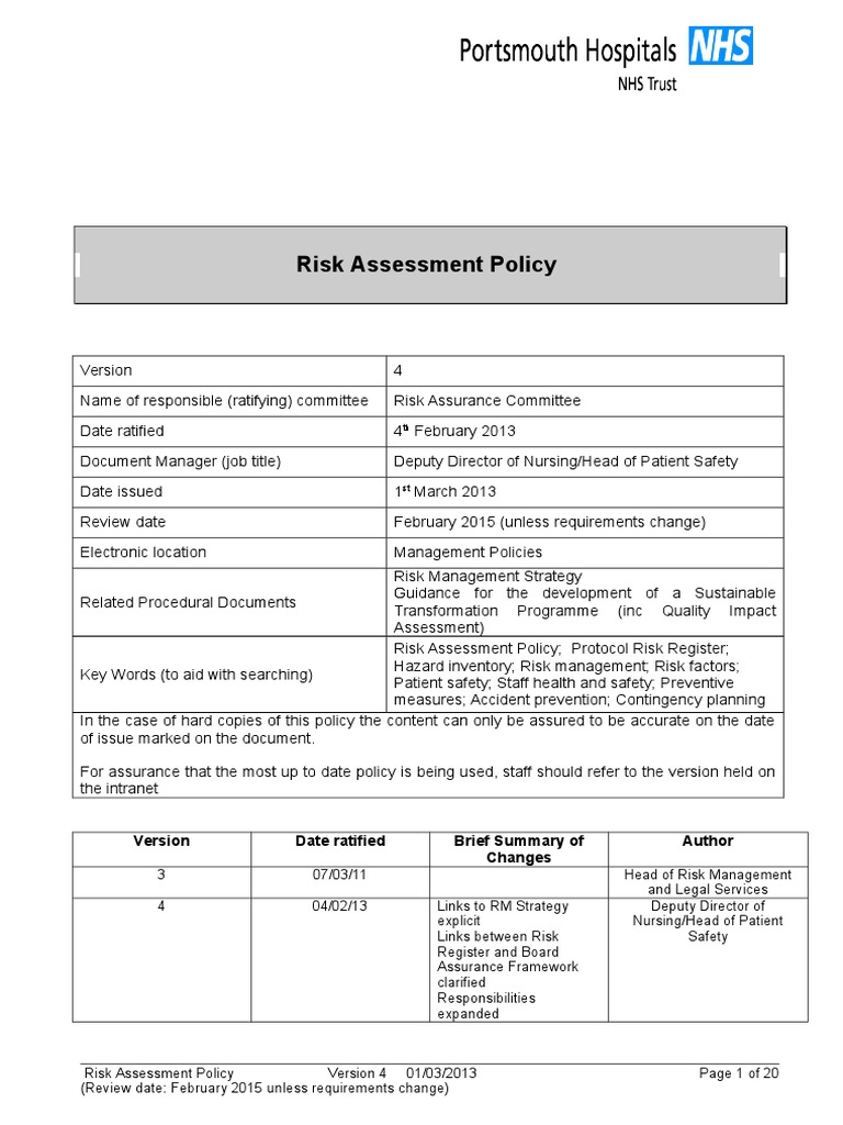 Risk Assessment Policy and Protocol doc Risk Risk Management