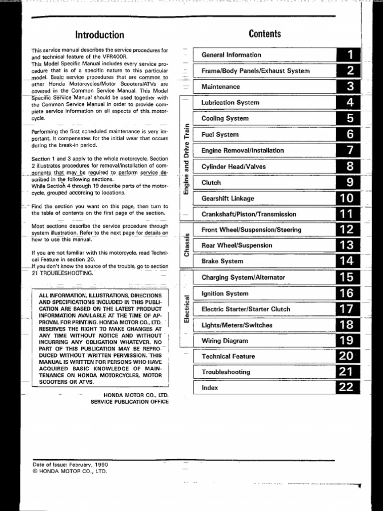 HONDA VFR400R サービスマニュアル HONDA VFR400R, Z (NC21&24) Service Manual | PDF