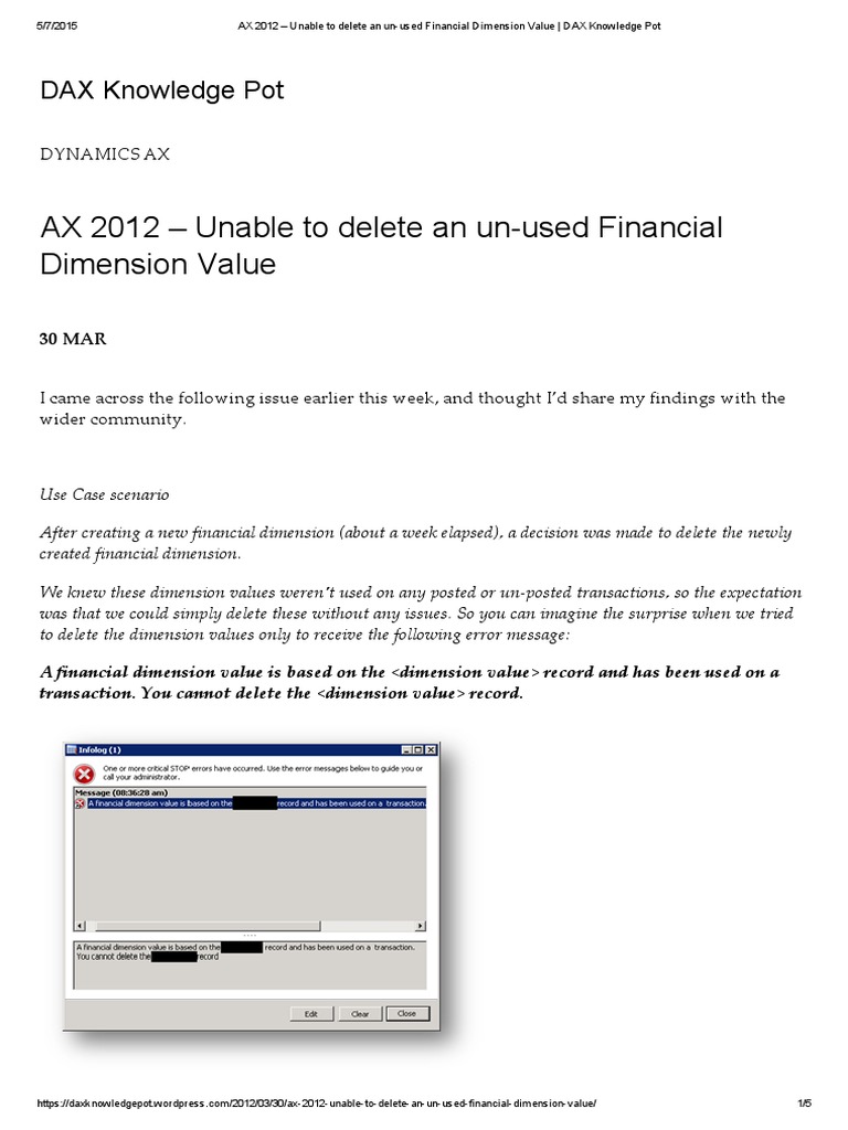 Deleting Unused Financial Dimension Values in AX 2012 | PDF | Areas Of ...