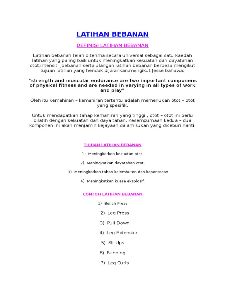 Notes Latihan Bebanan Pdf