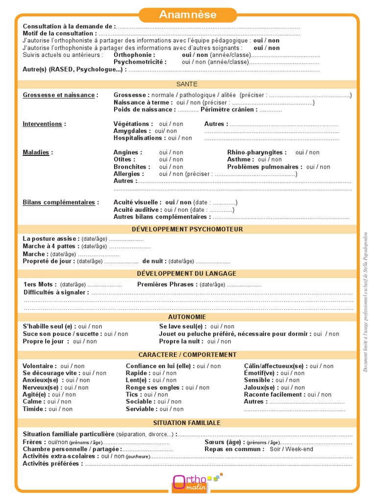 Fiche D Anamnese Enfant | PDF