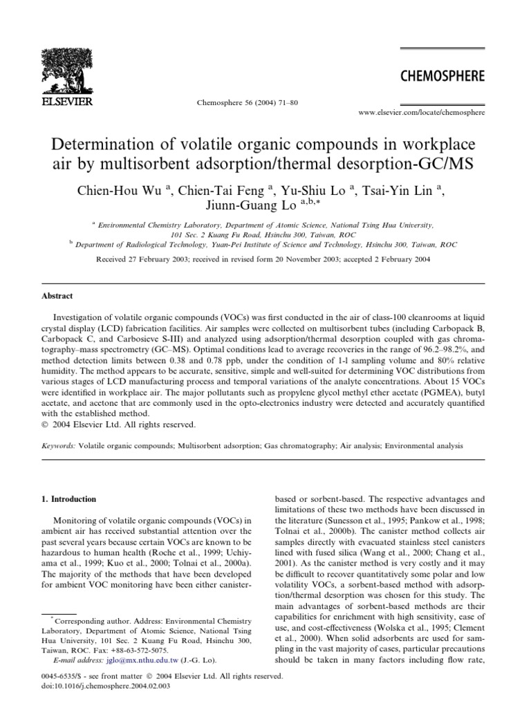 VOC Analysis in LCD Manufacturing Air | PDF