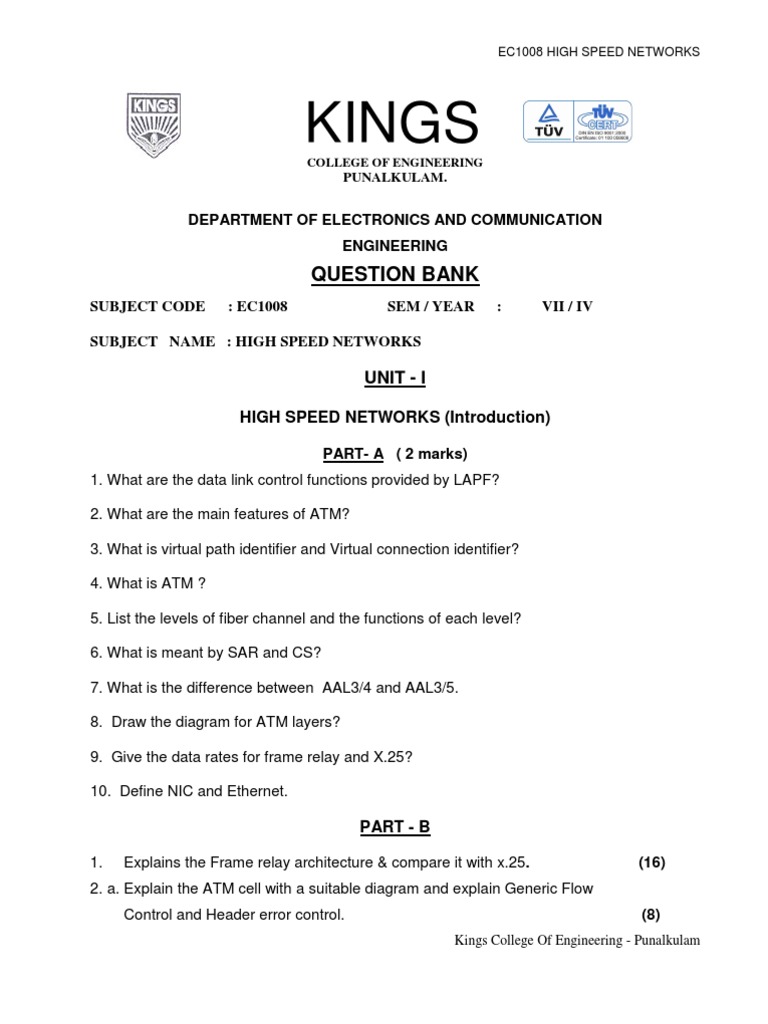 Kings: Question Bank | PDF | Asynchronous Transfer Mode | Network ...