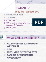 Patent ?: Administered by The Patent Act 1970
