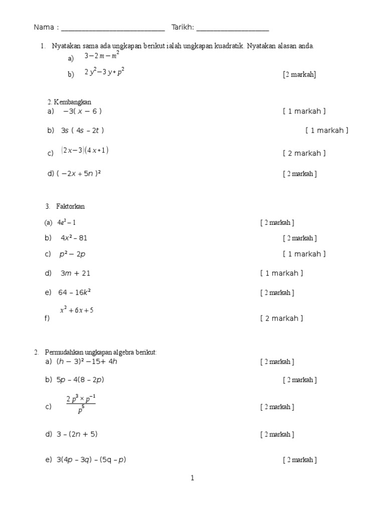 Ungkapan Algebra Pdf
