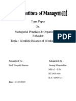 Term Paper On Managerial Practices & Organizational Behavior Topic: Worklife Balance of Working Women