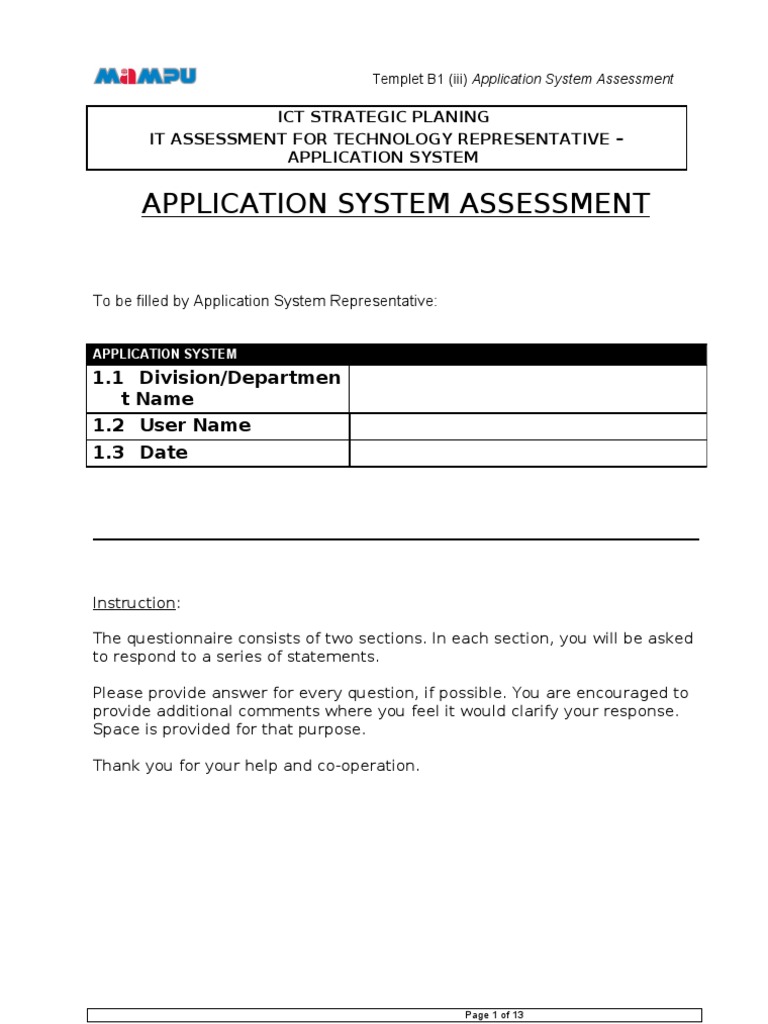 Application System Assessment Template | PDF | Educational Technology ...